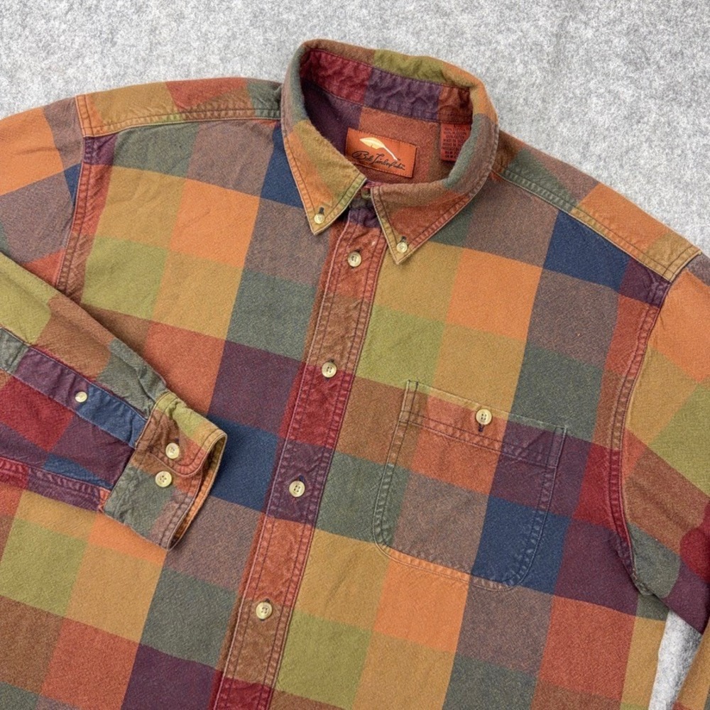 VTG Bob Timberlake Shirt Mens Large Brown Plaid Flannel Heavy Cotton Twill 90s